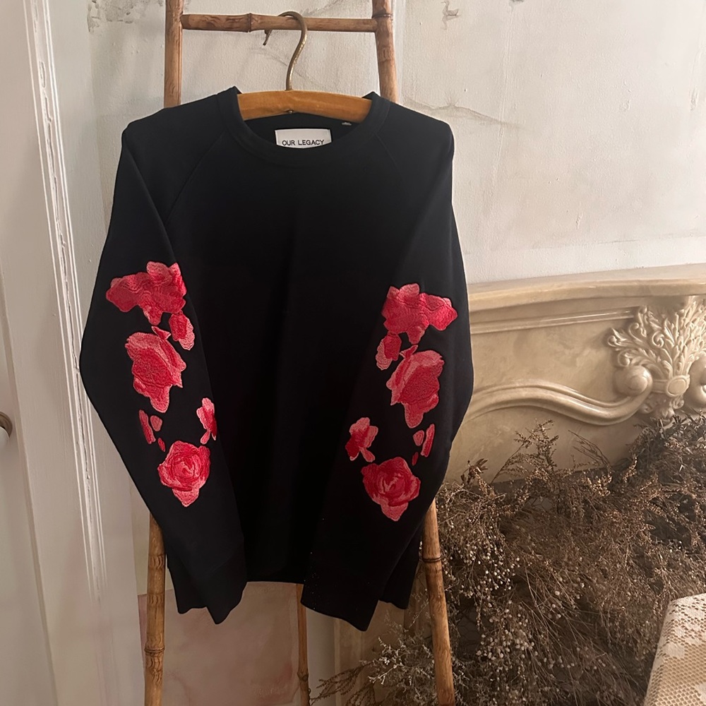 Our Legacy Black Heavyweight Sweatshirt with Rose Emroidery